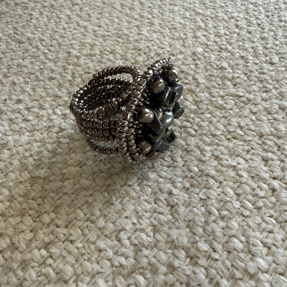 Beaded Statement Silver Metallic Ring - image 4